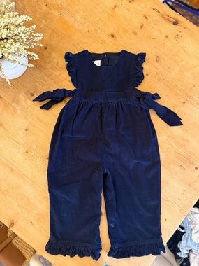 Toddler Navy Ruffled Corduroy Overalls